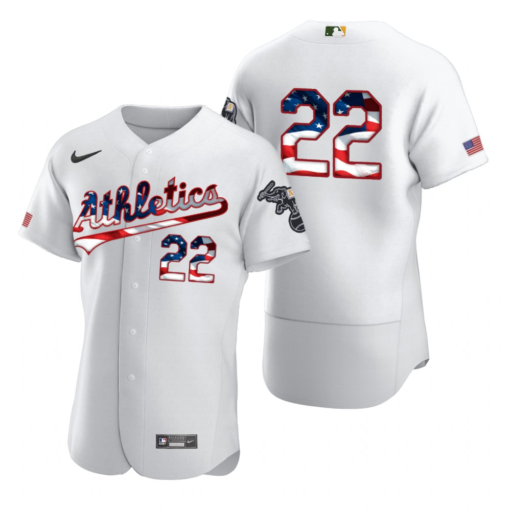 Oakland Athletics #22 Ramon Laureano Men Nike White Fluttering USA Flag Limited Edition Authentic MLB Jersey